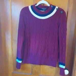 Brooks Brothers Burgundy Cable Knit Sweater with Button Details